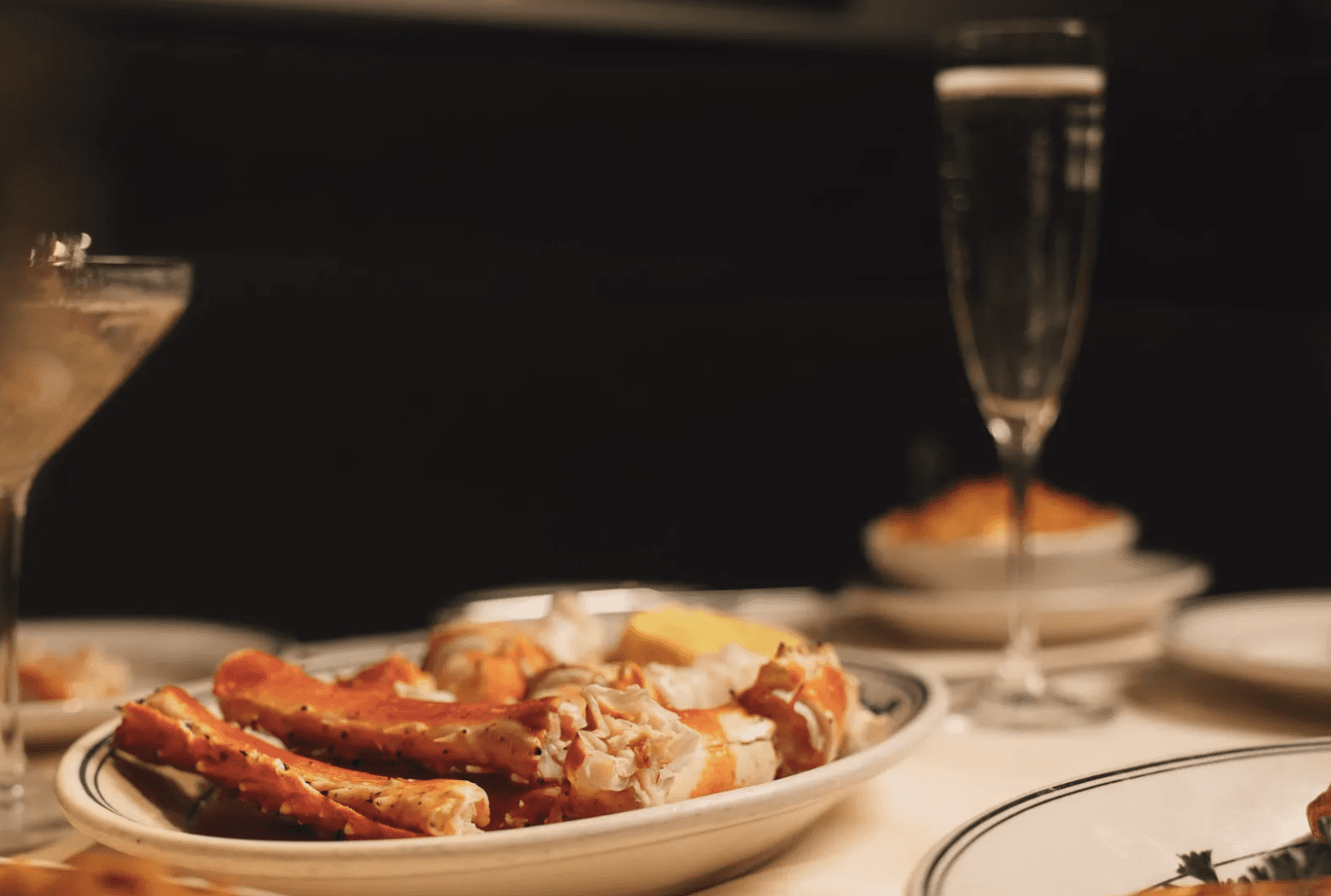alaskan king crab legs and champagne